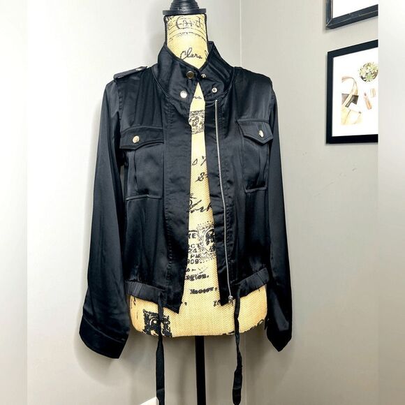 Sugar + lips black mock neck zip up lightweight shirt jacket size XS mobwife - Picture 5 of 7